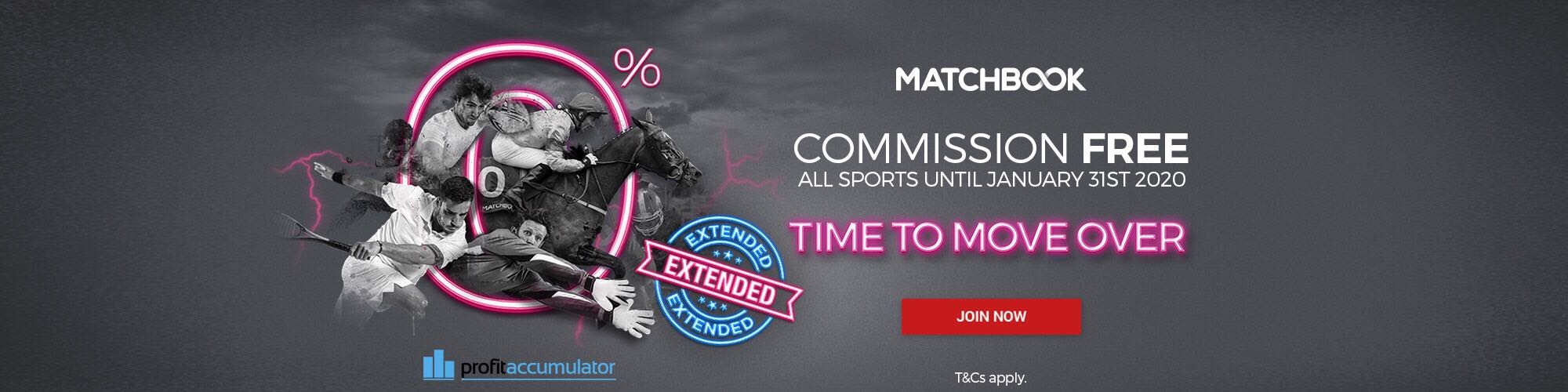 0% on Matchbook until January 31st 2020 with Profit Accumulator